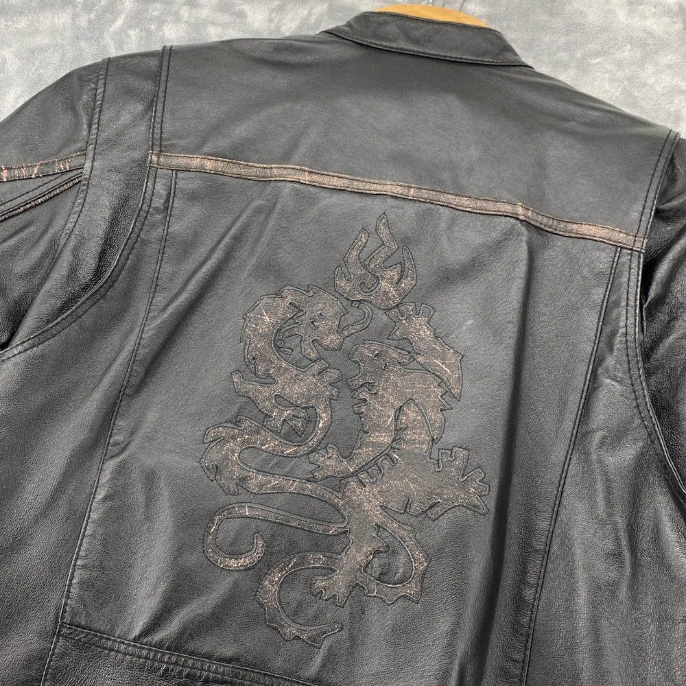 Vintage Wilsons Leather Moto Jacket Mens XL Black Julian Cafe Racer Dragon